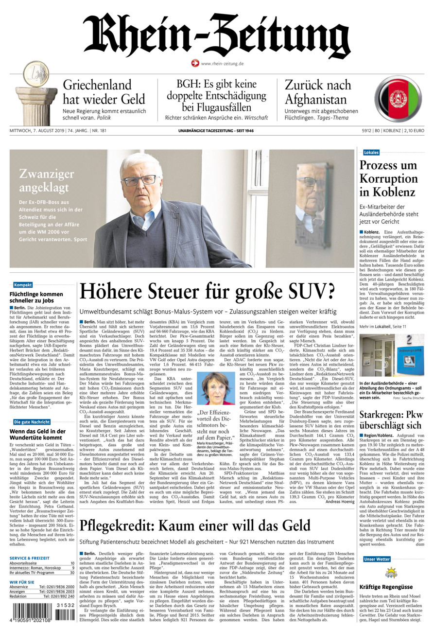 Rhein-Zeitung Koblenz & Region vom Mittwoch, 07.08.2019