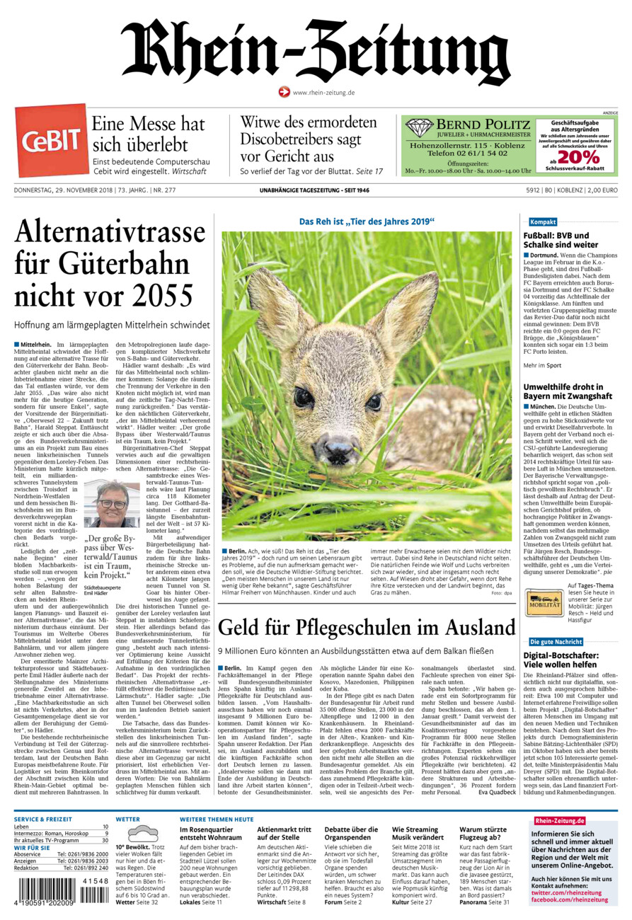 Rhein-Zeitung Koblenz & Region vom Donnerstag, 29.11.2018
