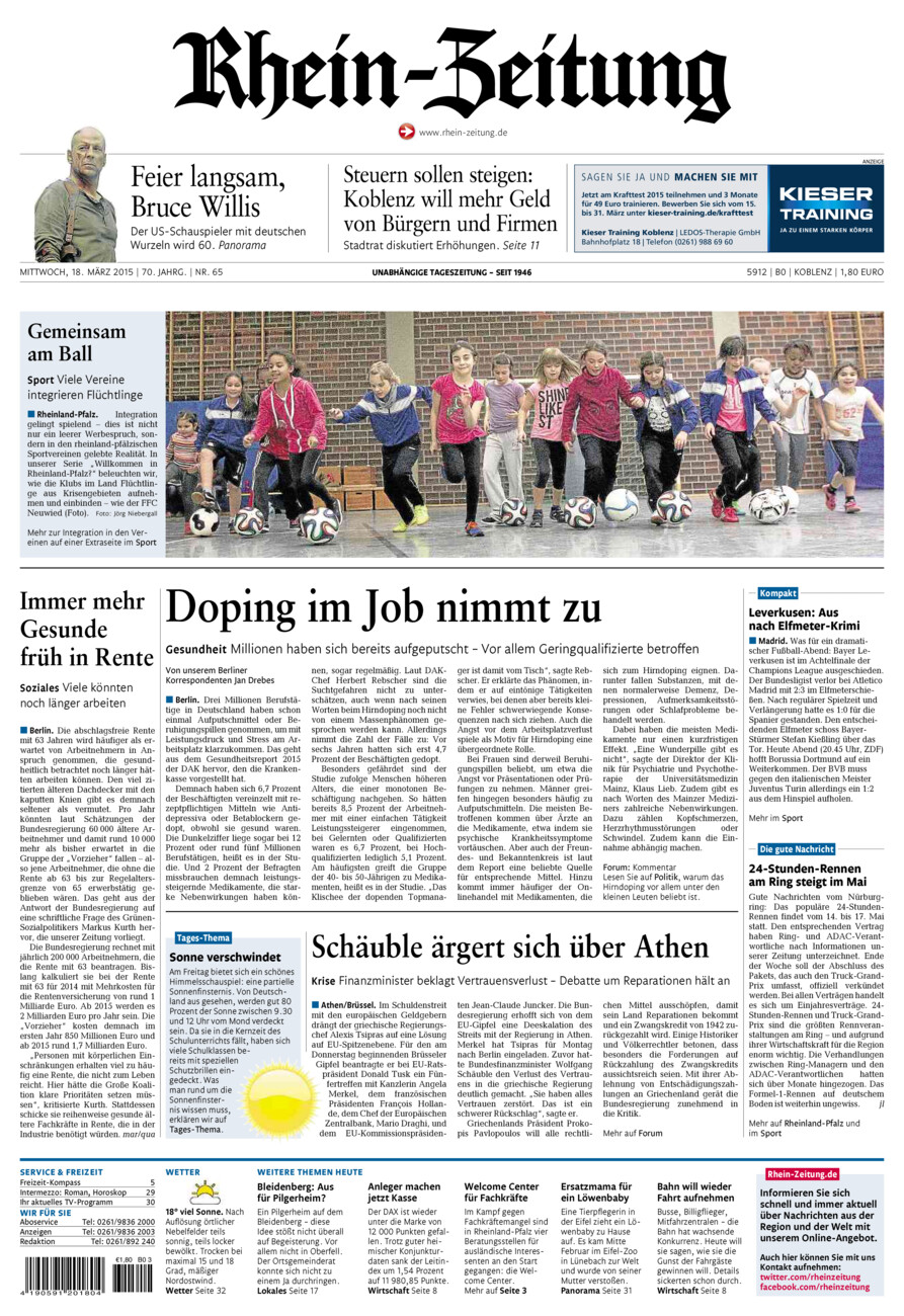 Rhein-Zeitung Koblenz & Region vom Mittwoch, 18.03.2015