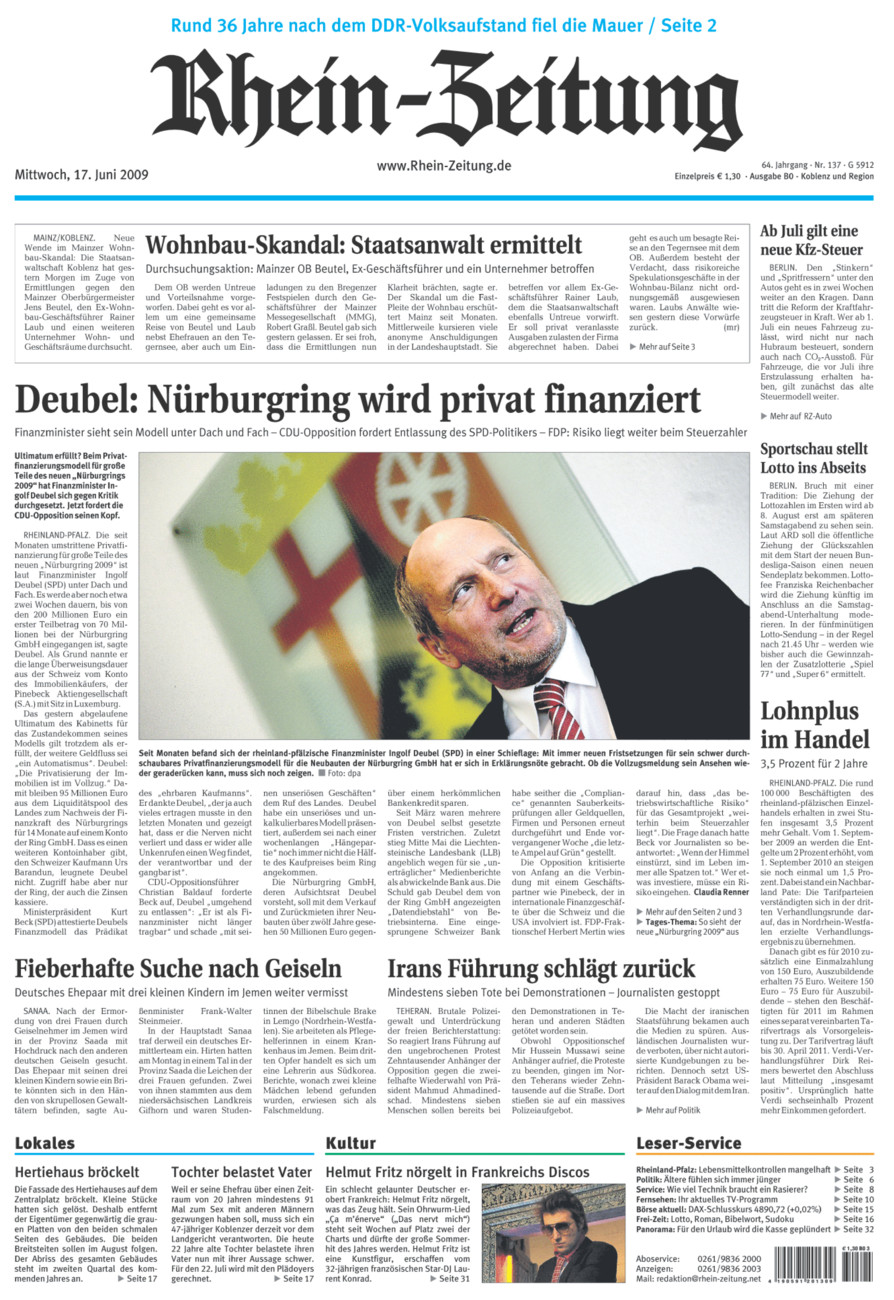 Rhein-Zeitung Koblenz & Region vom Mittwoch, 17.06.2009