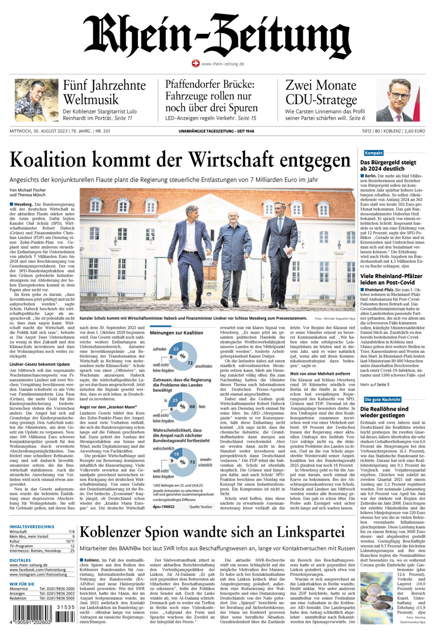 Rhein-Zeitung Koblenz & Region vom Mittwoch, 30.08.2023