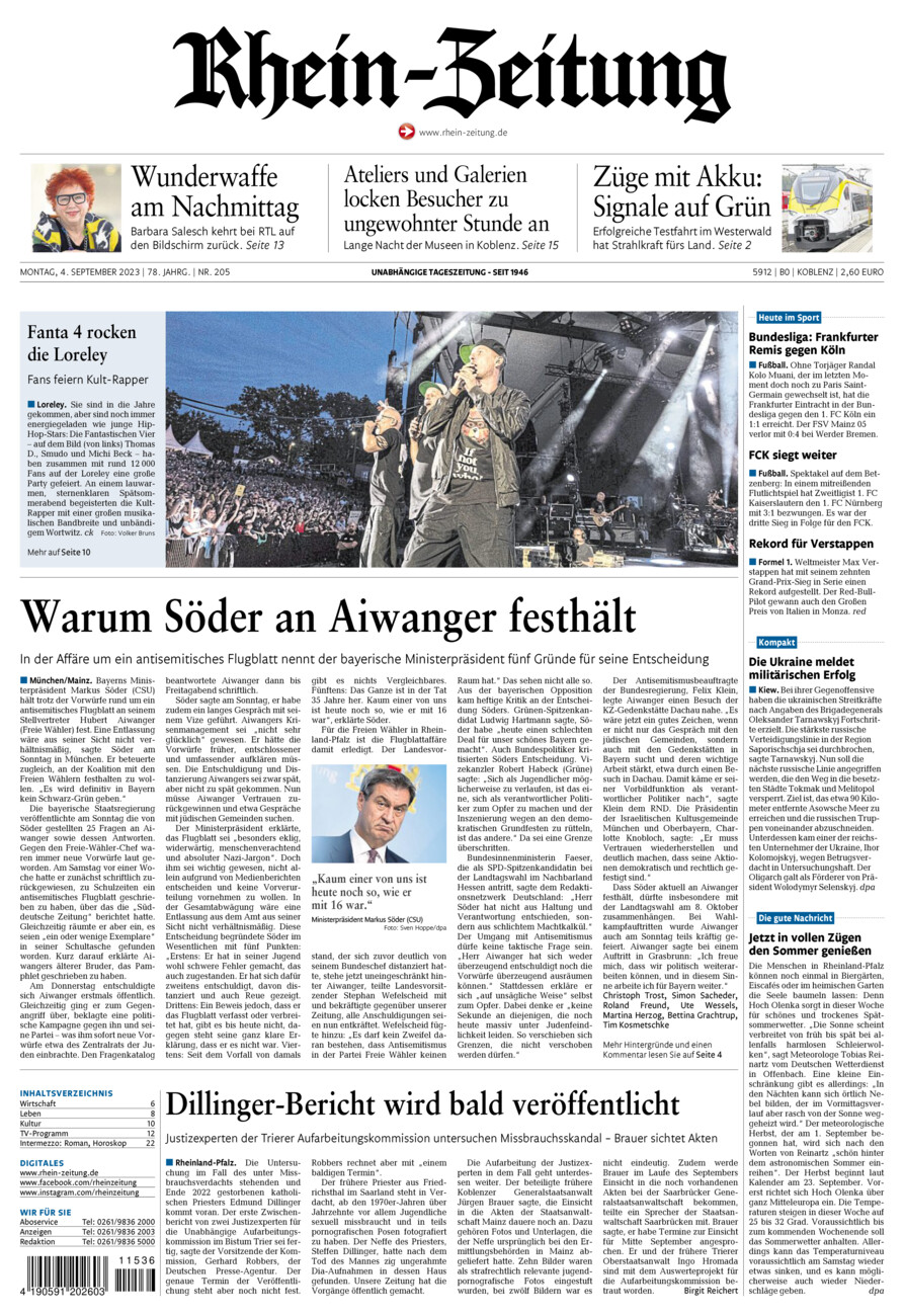 Rhein-Zeitung Koblenz & Region vom Montag, 04.09.2023