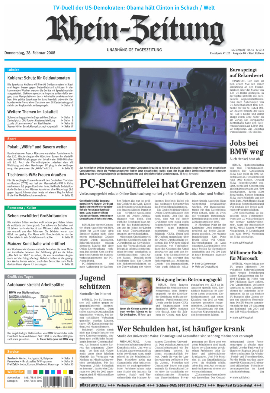 Rhein-Zeitung Koblenz & Region vom Donnerstag, 28.02.2008