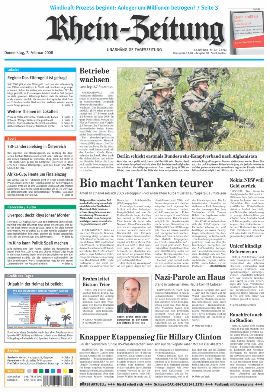Rhein-Zeitung Koblenz & Region vom Donnerstag, 07.02.2008