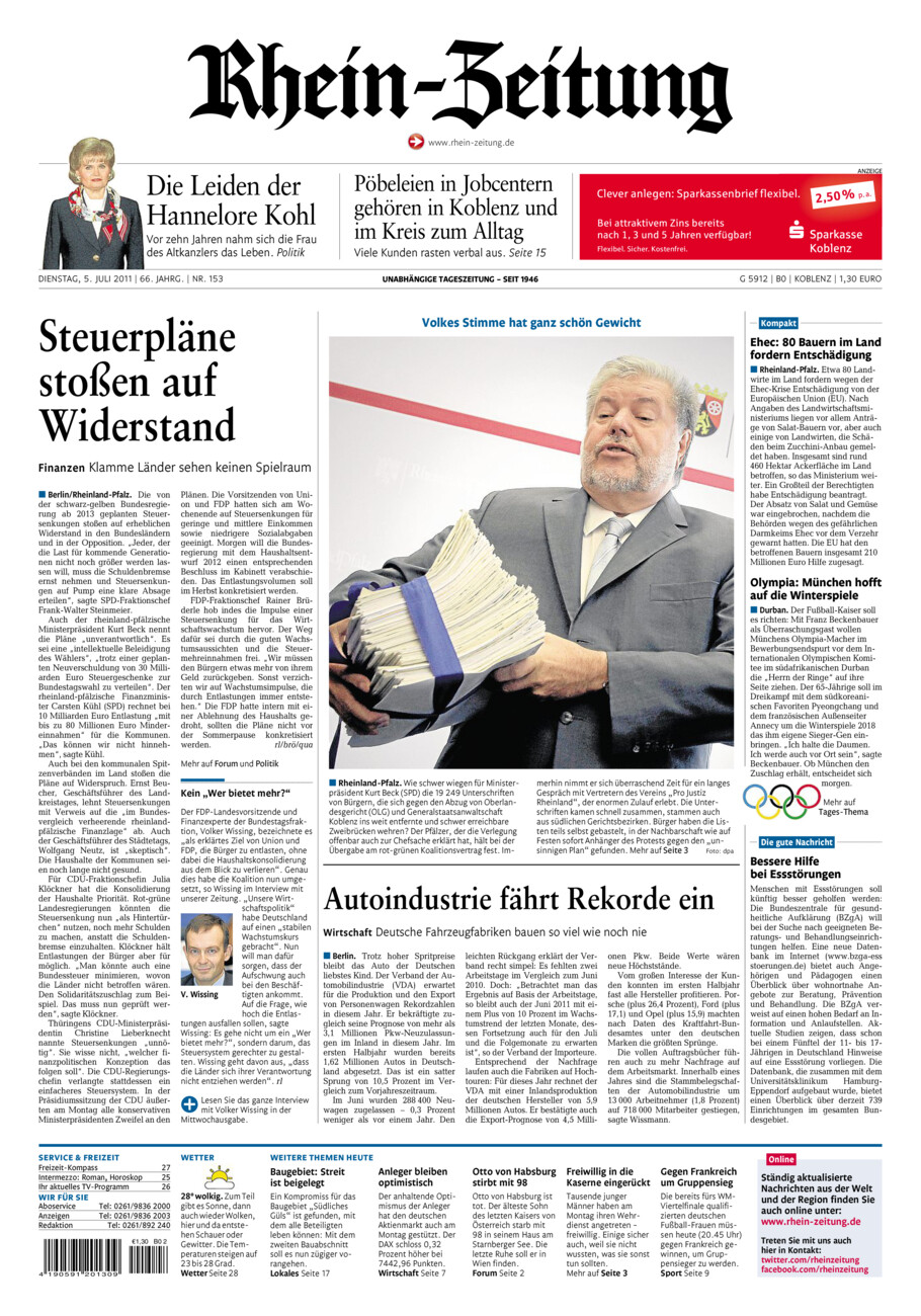 Rhein-Zeitung Koblenz & Region vom Dienstag, 05.07.2011