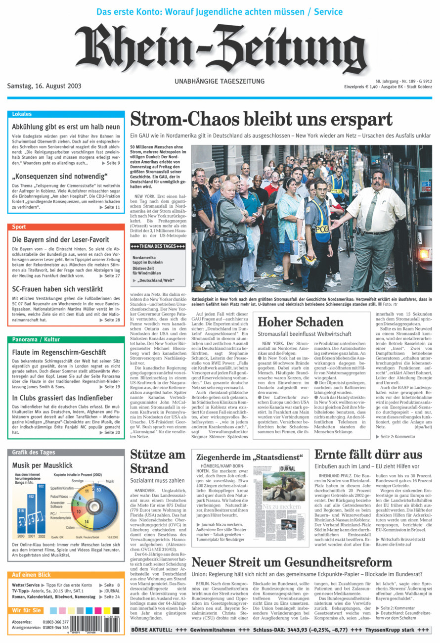 Rhein-Zeitung Koblenz & Region vom Samstag, 16.08.2003