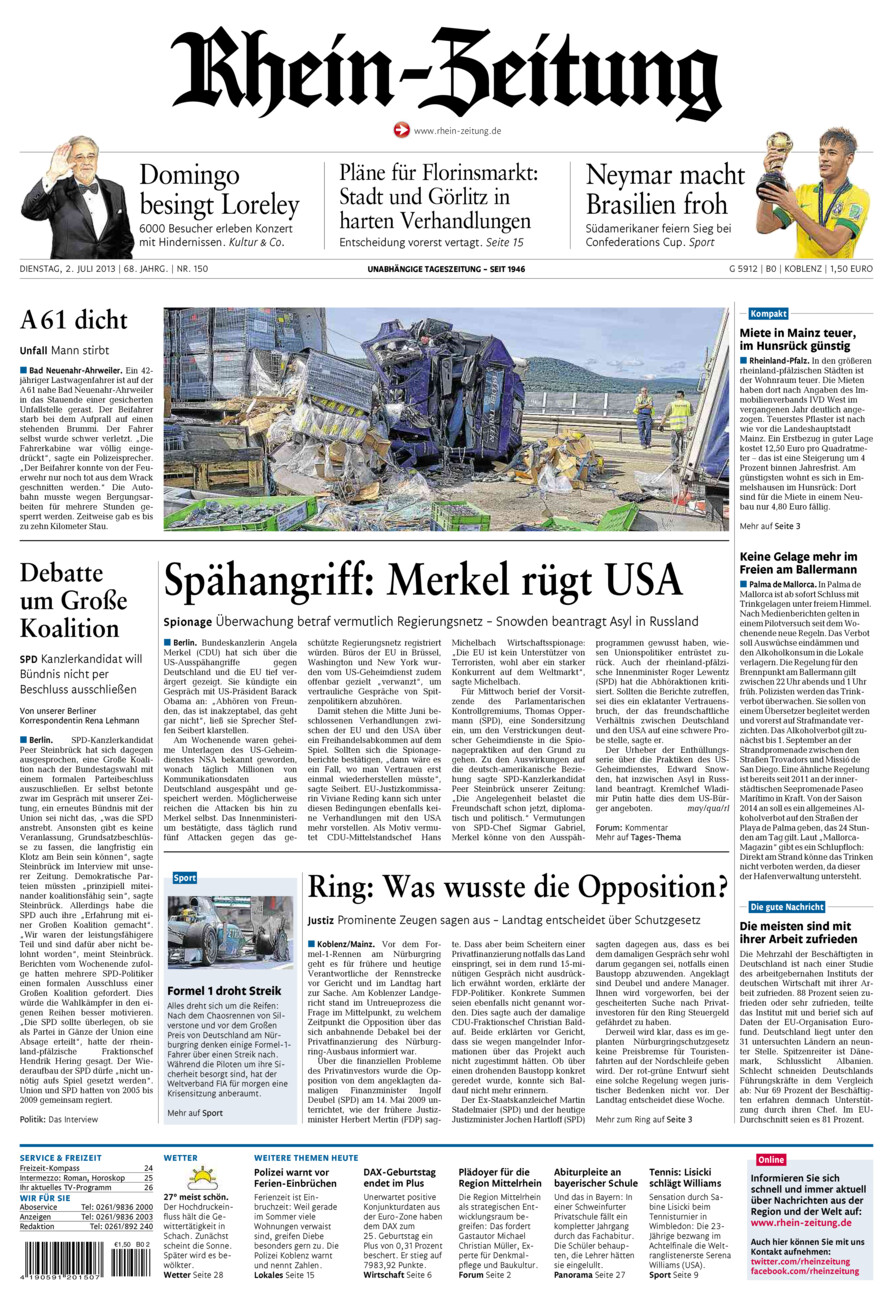 Rhein-Zeitung Koblenz & Region vom Dienstag, 02.07.2013