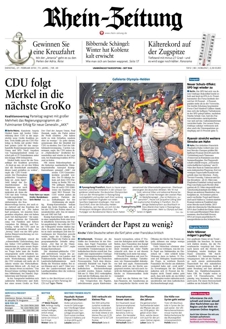 Rhein-Zeitung Koblenz & Region vom Dienstag, 27.02.2018