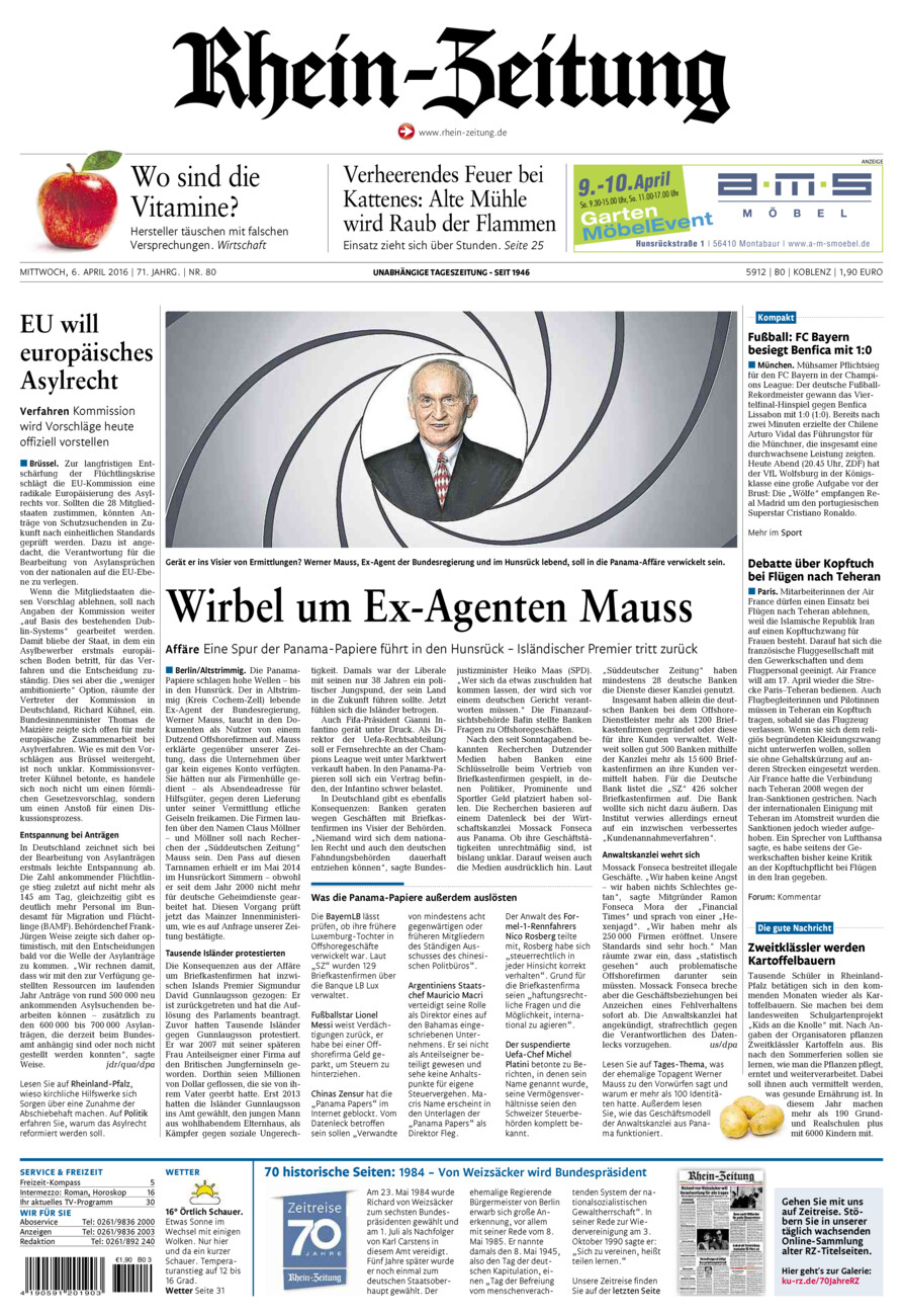 Rhein-Zeitung Koblenz & Region vom Mittwoch, 06.04.2016