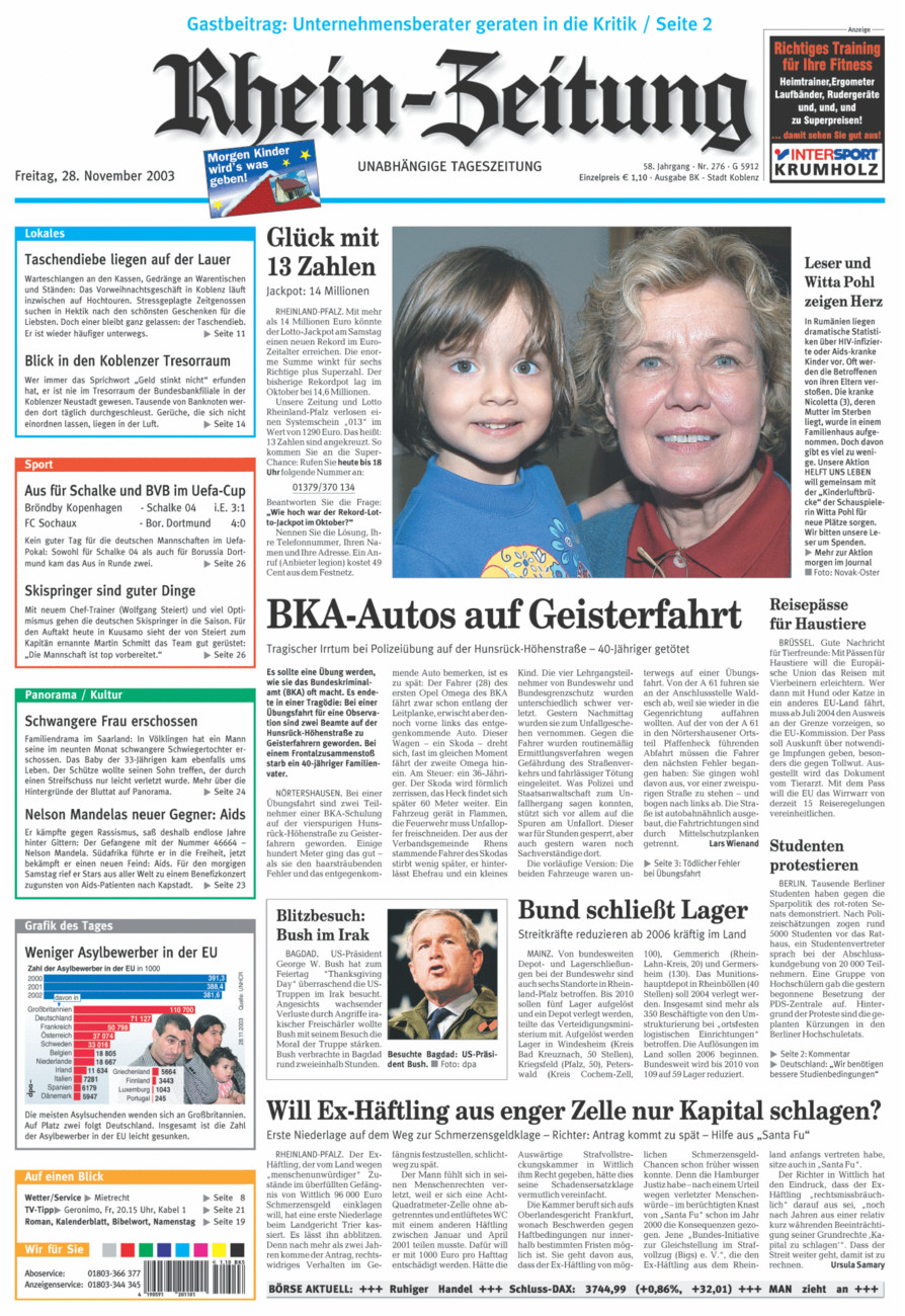 Rhein-Zeitung Koblenz & Region vom Freitag, 28.11.2003