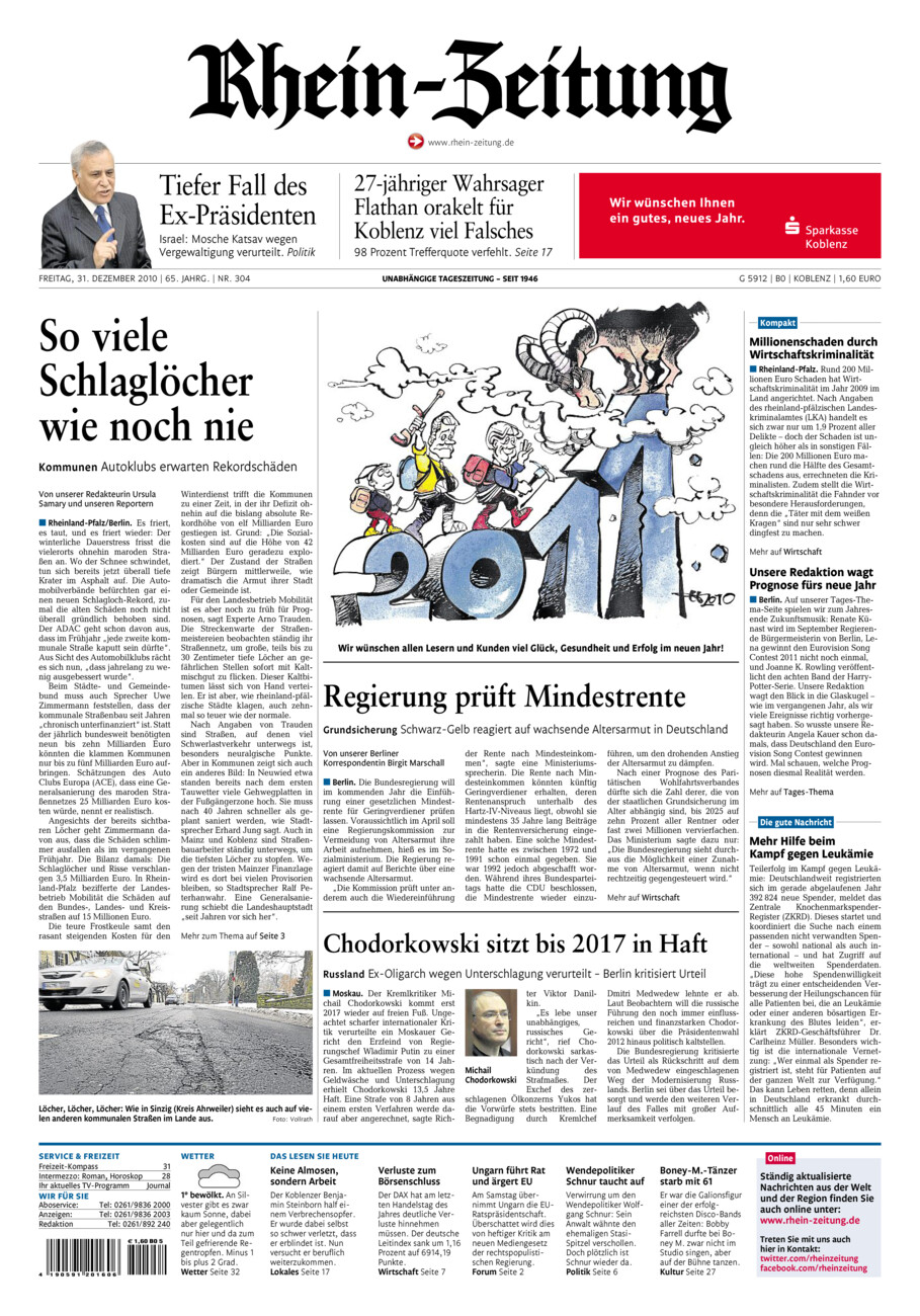 Rhein-Zeitung Koblenz & Region vom Freitag, 31.12.2010