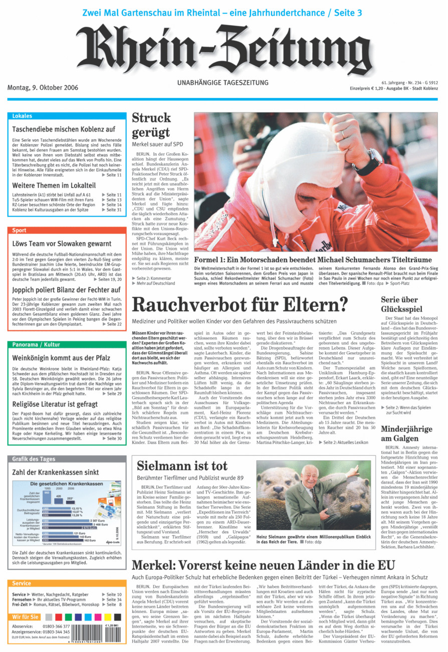 Rhein-Zeitung Koblenz & Region vom Montag, 09.10.2006