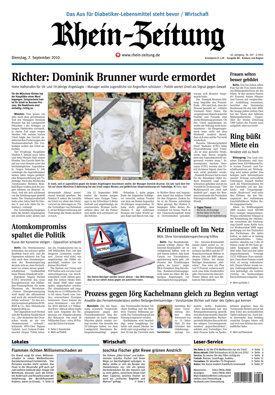Rhein-Zeitung Koblenz & Region vom Dienstag, 07.09.2010