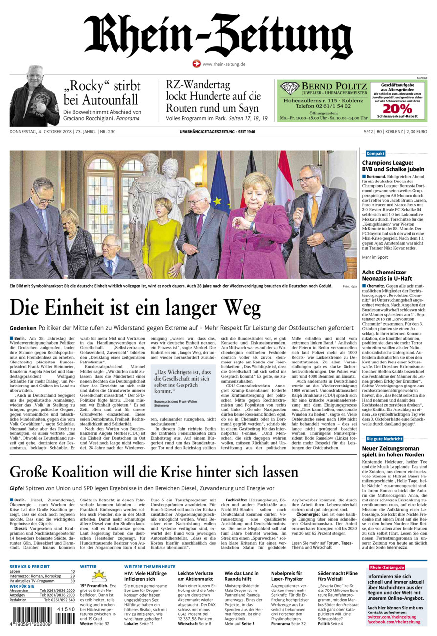 Rhein-Zeitung Koblenz & Region vom Donnerstag, 04.10.2018