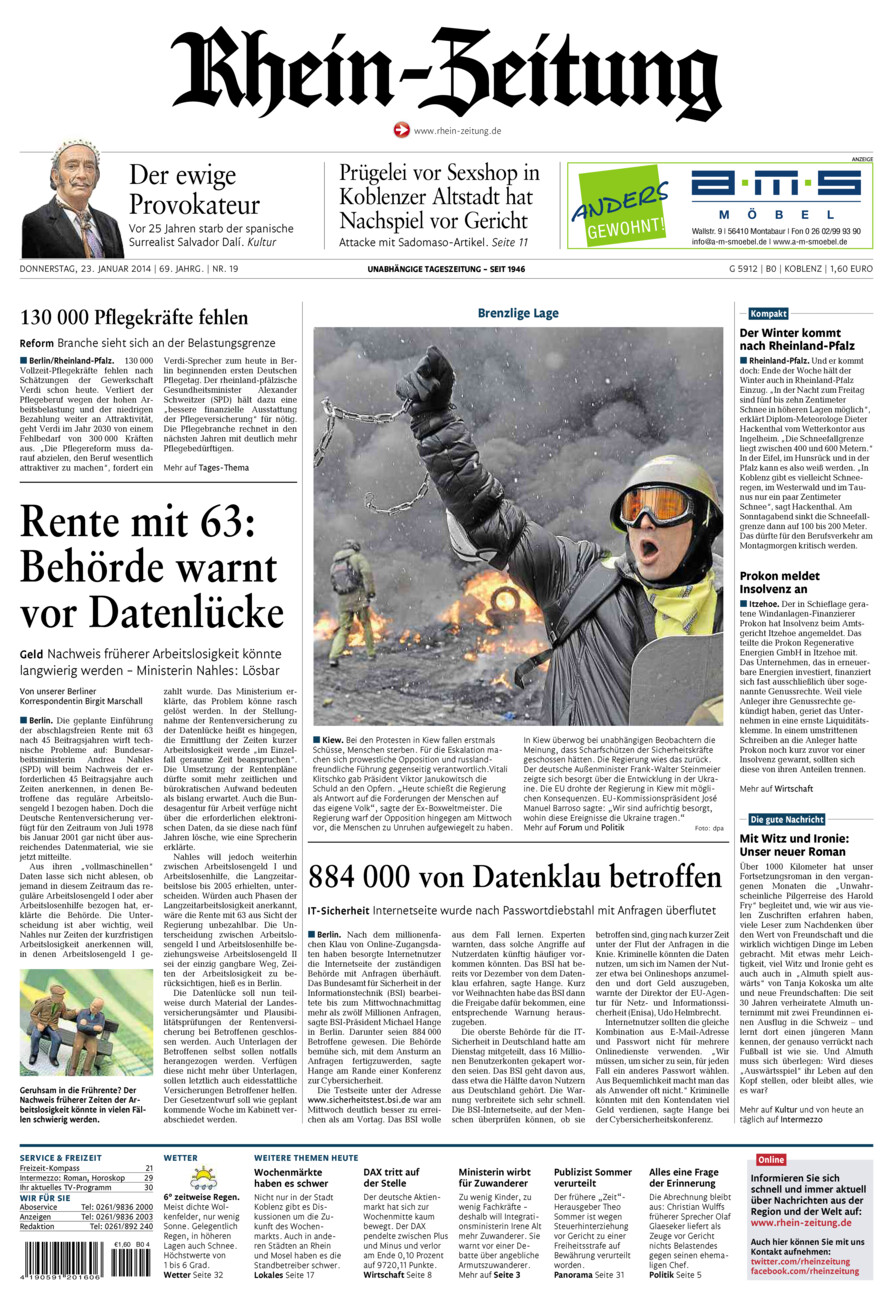 Rhein-Zeitung Koblenz & Region vom Donnerstag, 23.01.2014