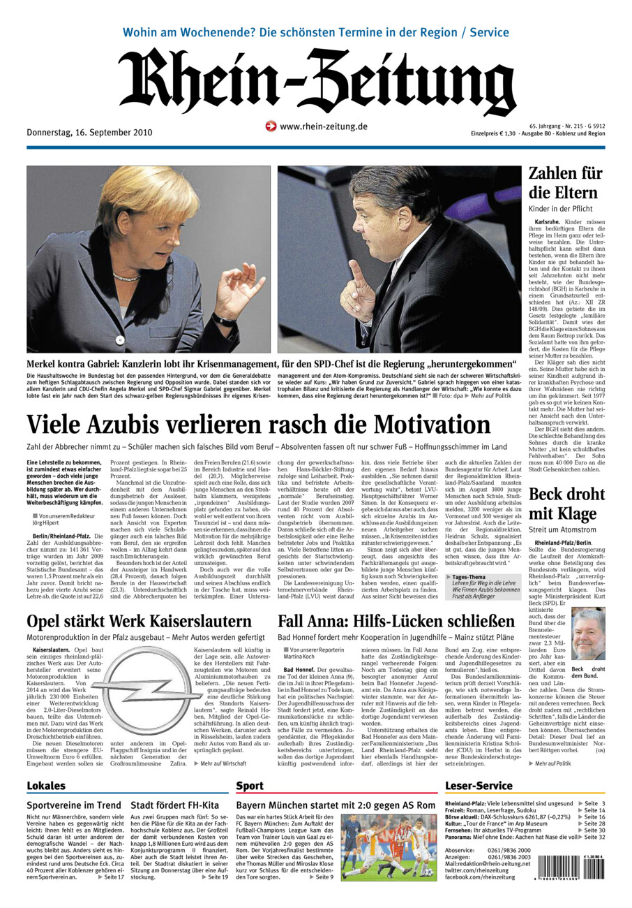 Rhein-Zeitung Koblenz & Region vom Donnerstag, 16.09.2010