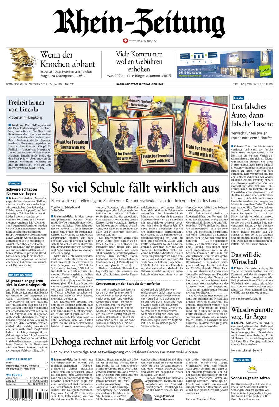 Rhein-Zeitung Koblenz & Region vom Donnerstag, 17.10.2019