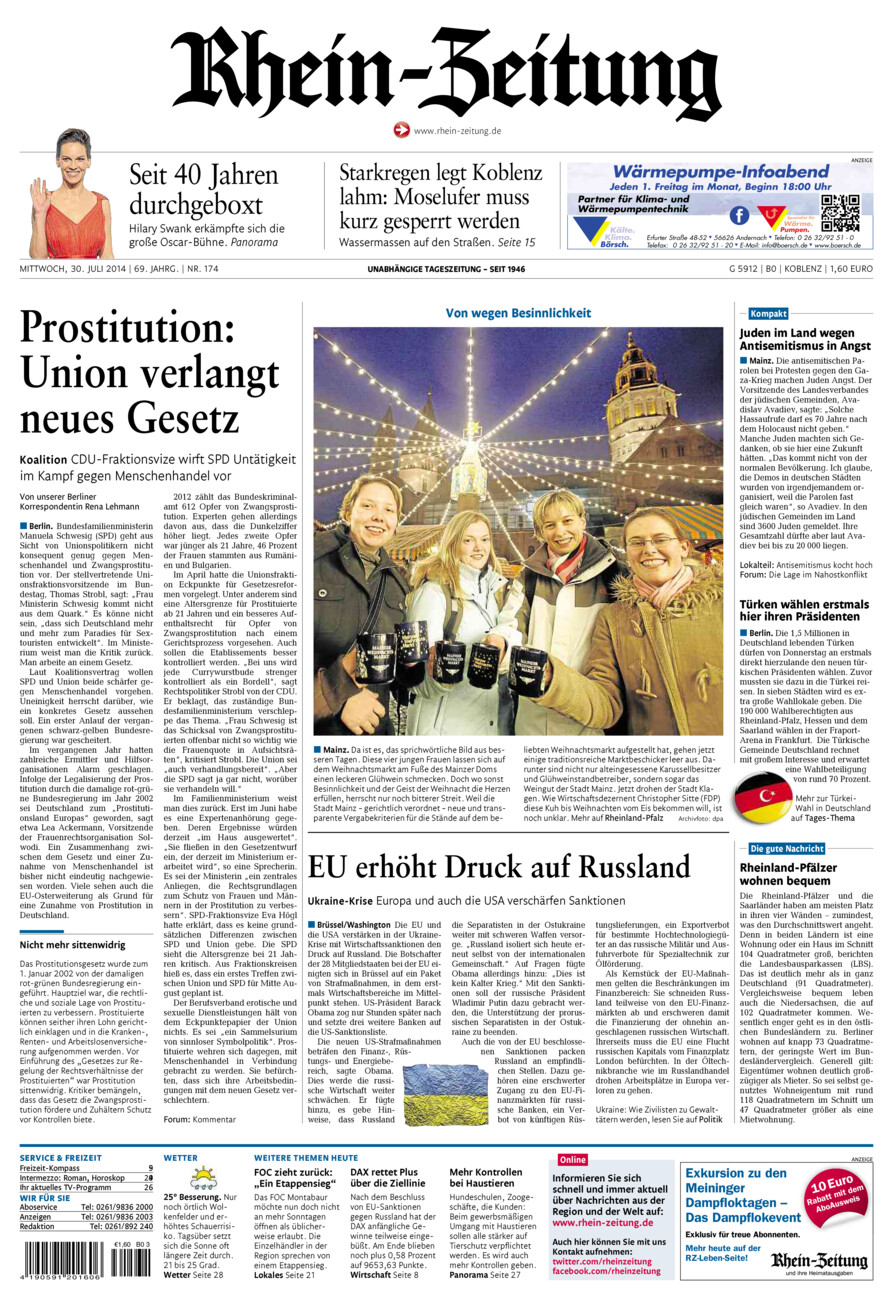 Rhein-Zeitung Koblenz & Region vom Mittwoch, 30.07.2014