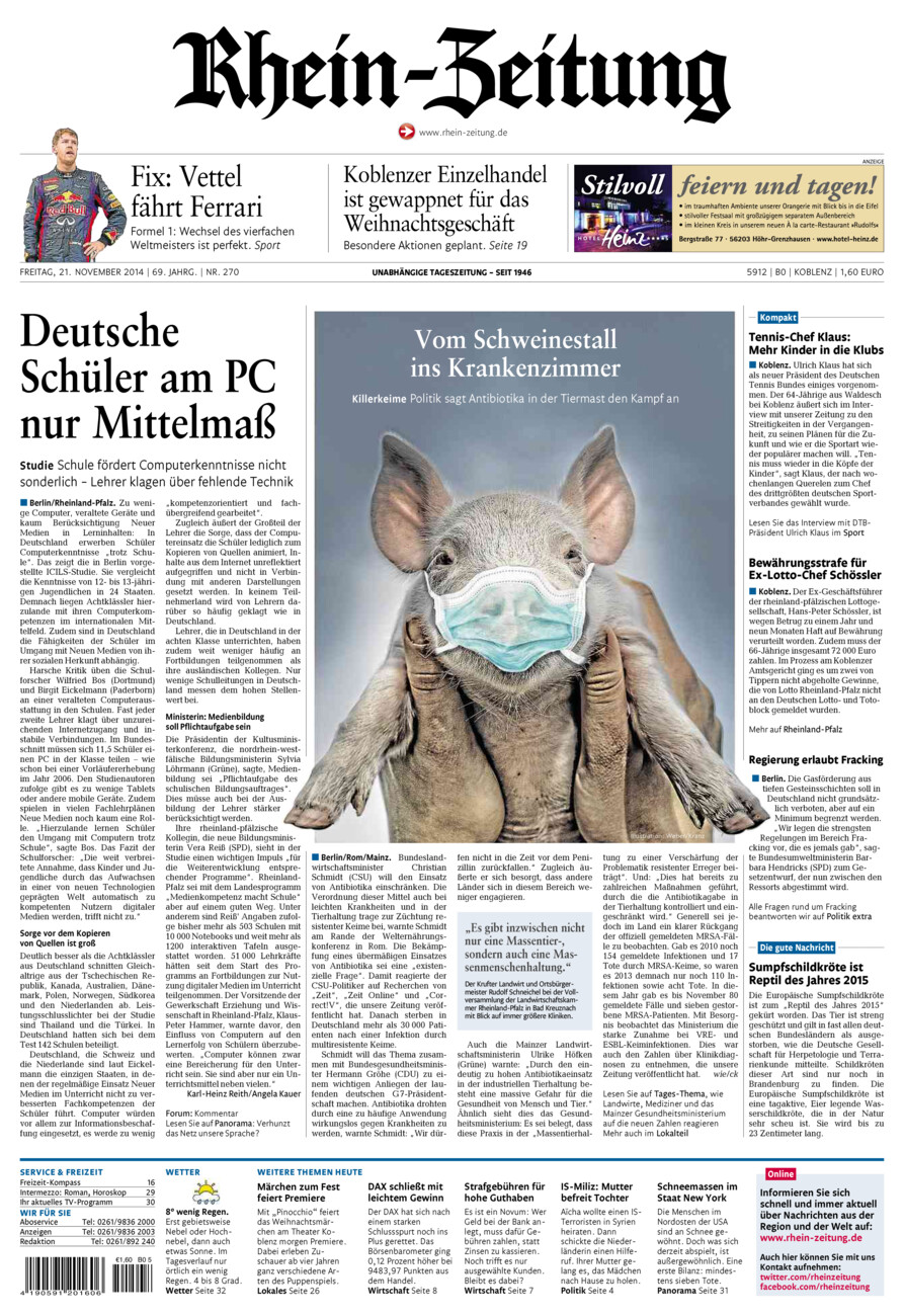 Rhein-Zeitung Koblenz & Region vom Freitag, 21.11.2014