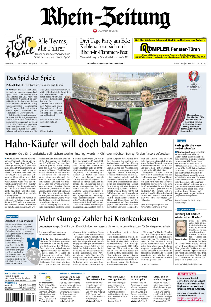 Rhein-Zeitung Koblenz & Region vom Samstag, 02.07.2016