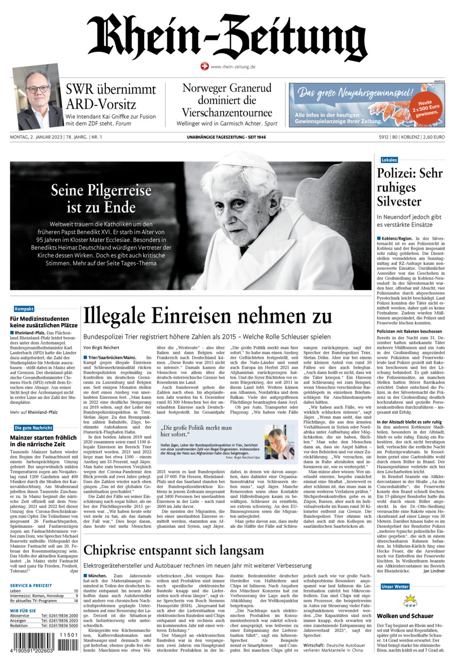 Rhein-Zeitung Koblenz & Region vom Montag, 02.01.2023