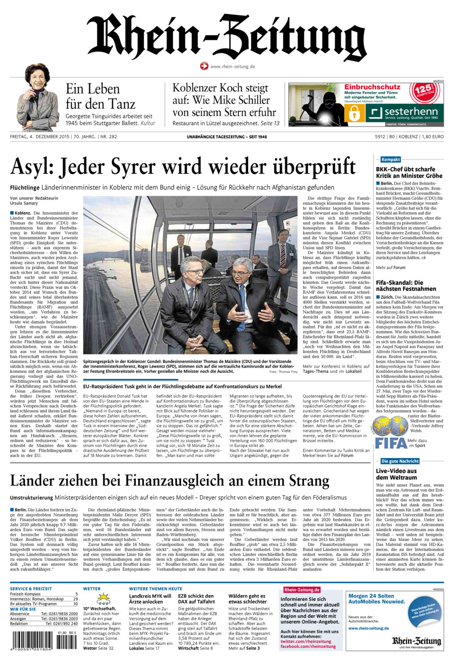 Rhein-Zeitung Koblenz & Region vom Freitag, 04.12.2015