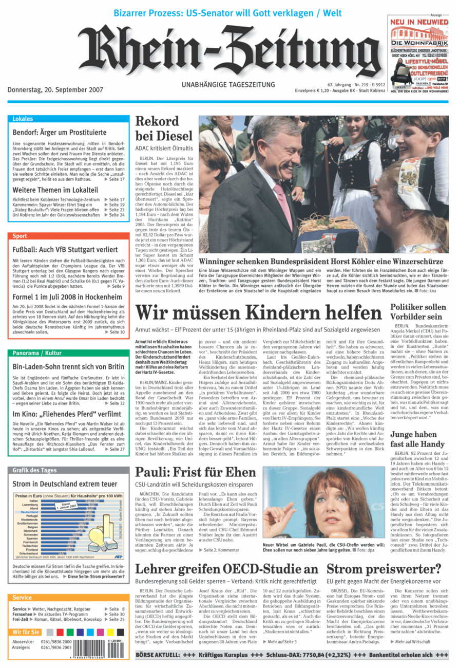 Rhein-Zeitung Koblenz & Region vom Donnerstag, 20.09.2007