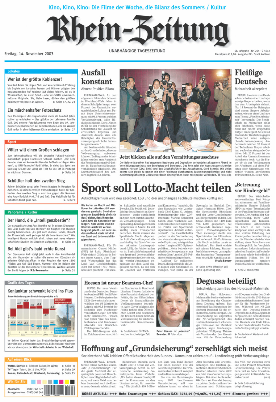 Rhein-Zeitung Koblenz & Region vom Freitag, 14.11.2003