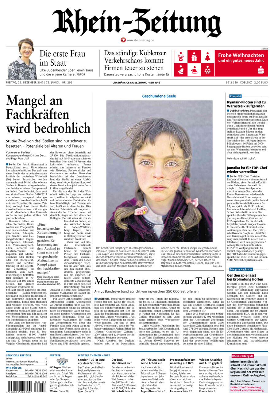 Rhein-Zeitung Koblenz & Region vom Freitag, 22.12.2017