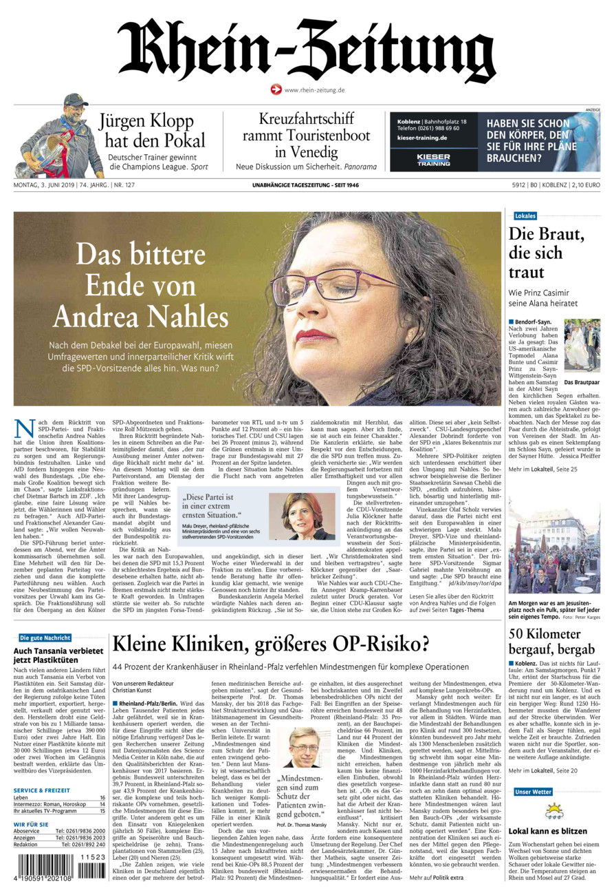 Rhein-Zeitung Koblenz & Region vom Montag, 03.06.2019