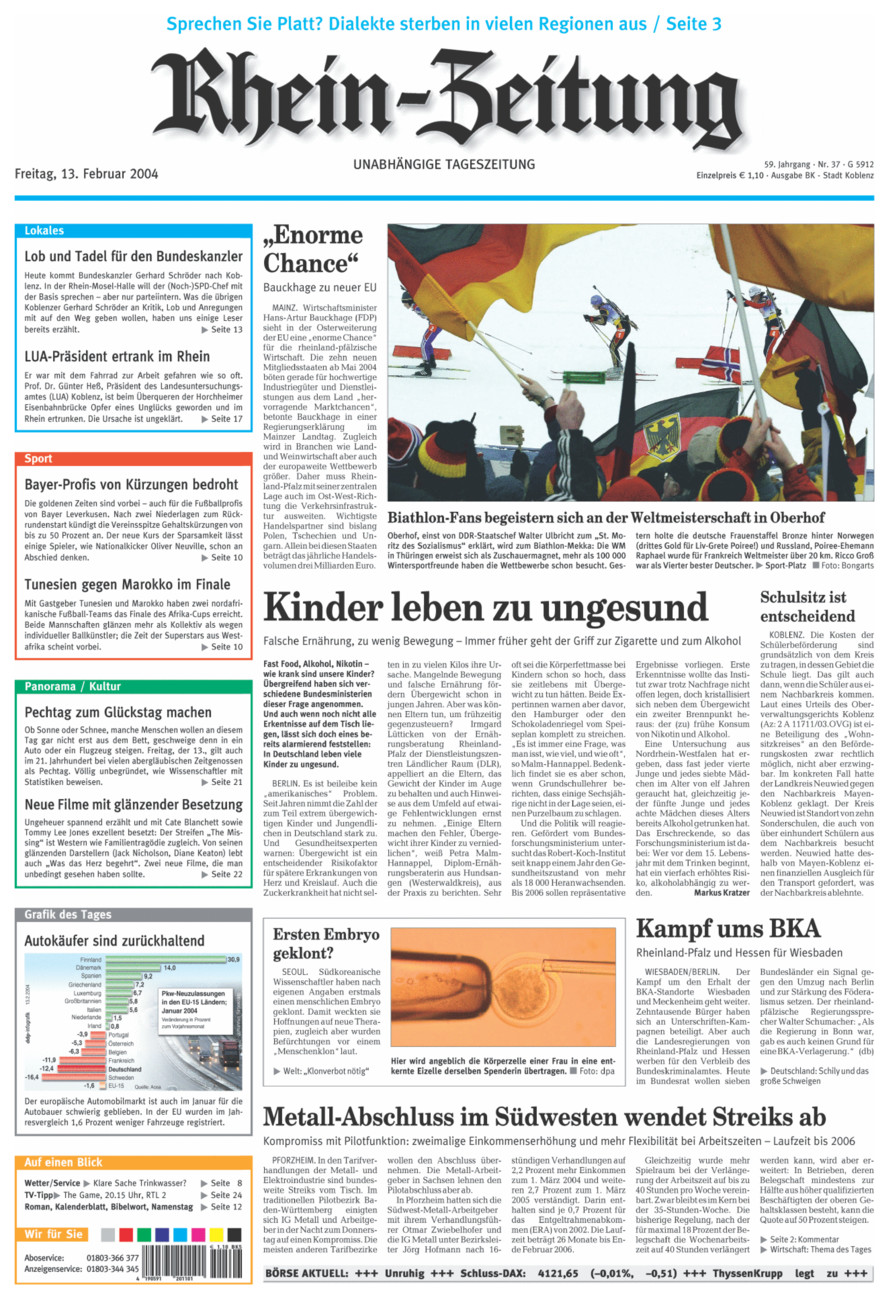 Rhein-Zeitung Koblenz & Region vom Freitag, 13.02.2004