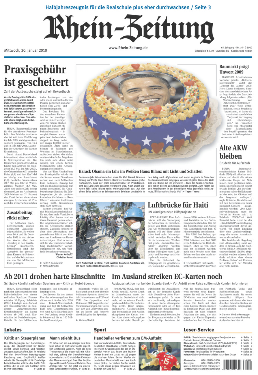 Rhein-Zeitung Koblenz & Region vom Mittwoch, 20.01.2010