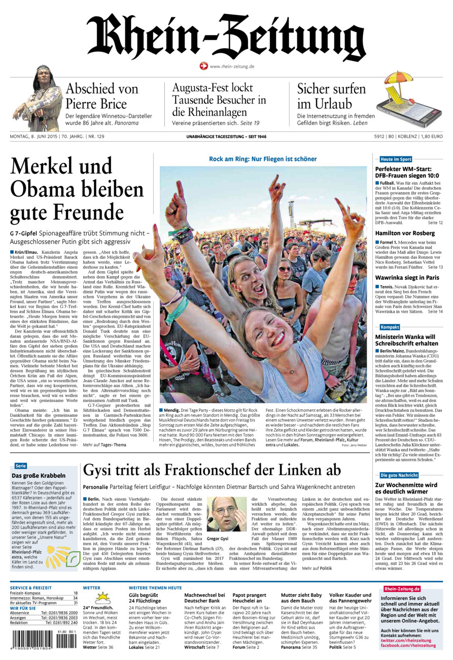 Rhein-Zeitung Koblenz & Region vom Montag, 08.06.2015