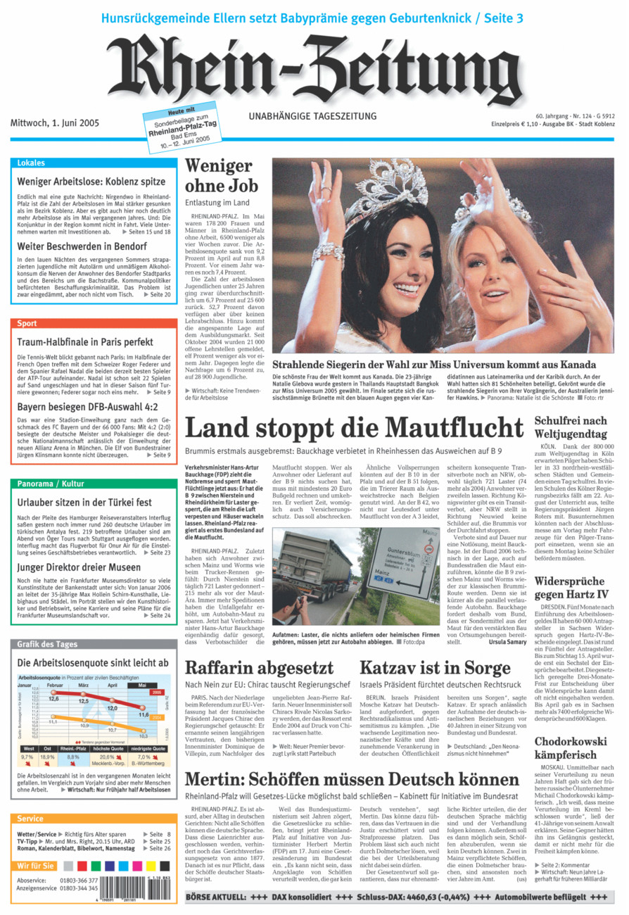 Rhein-Zeitung Koblenz & Region vom Mittwoch, 01.06.2005
