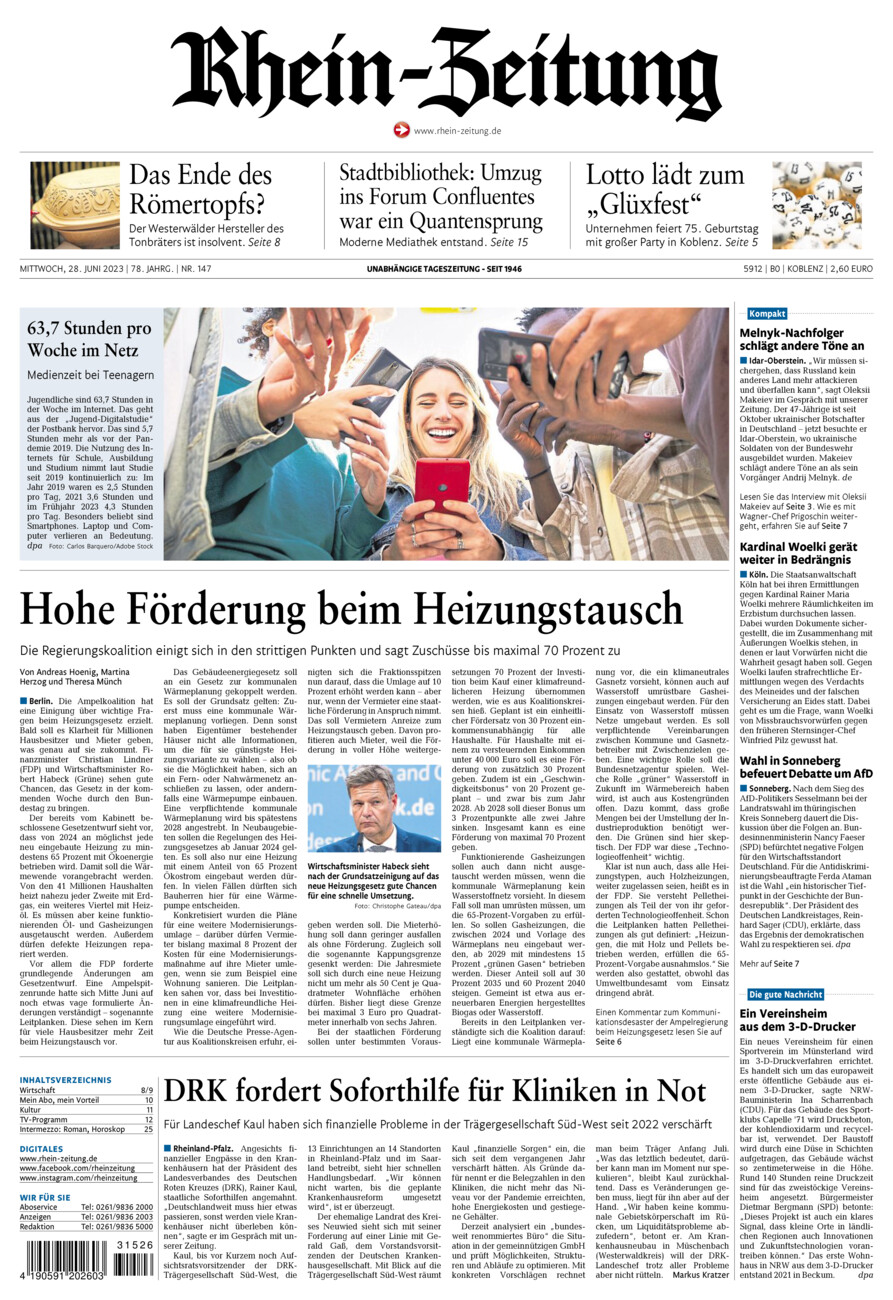 Rhein-Zeitung Koblenz & Region vom Mittwoch, 28.06.2023
