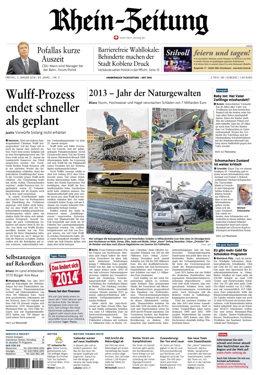 Rhein-Zeitung Koblenz & Region vom Freitag, 03.01.2014