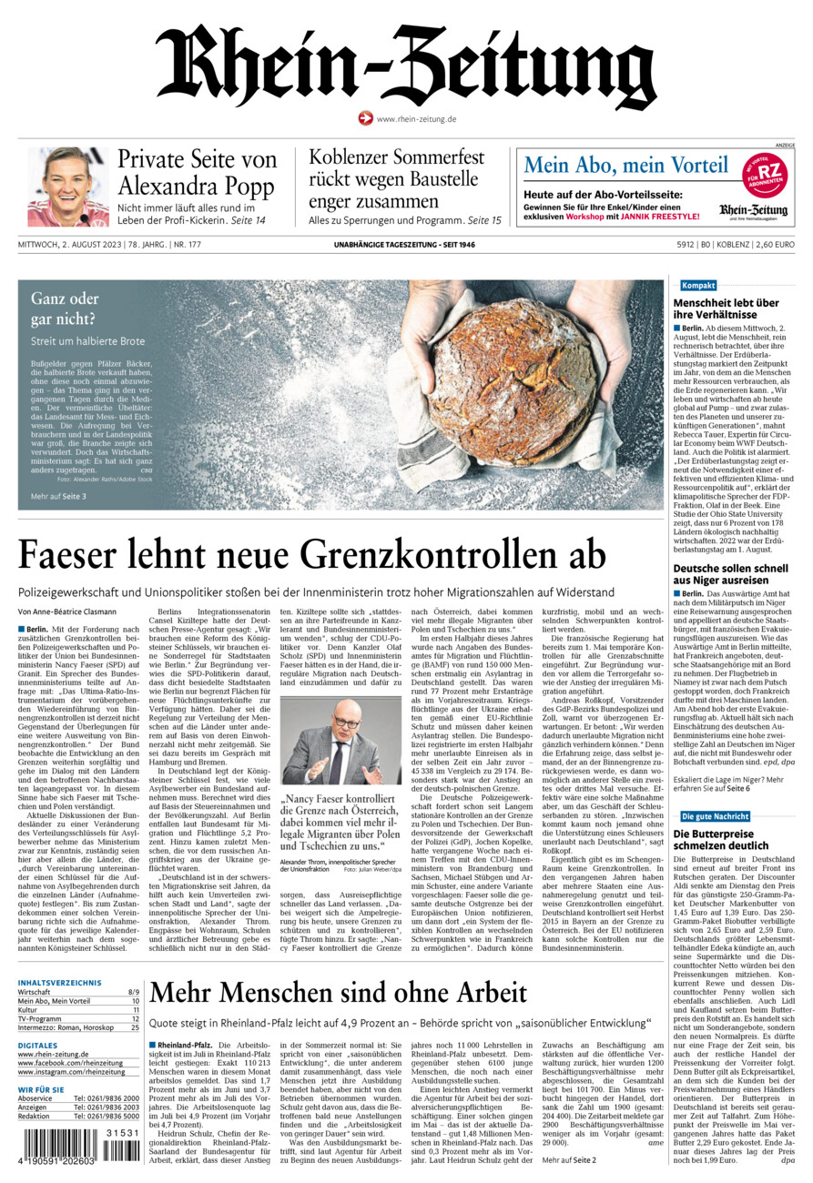 Rhein-Zeitung Koblenz & Region vom Mittwoch, 02.08.2023