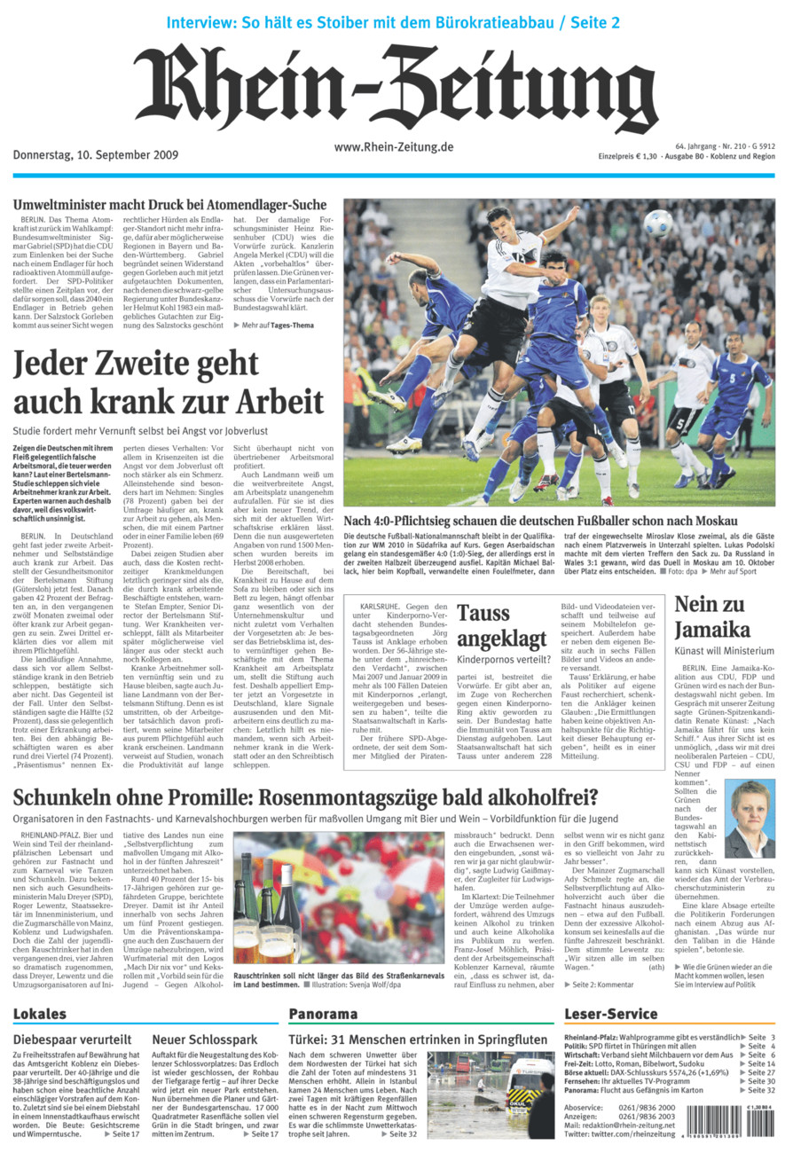 Rhein-Zeitung Koblenz & Region vom Donnerstag, 10.09.2009