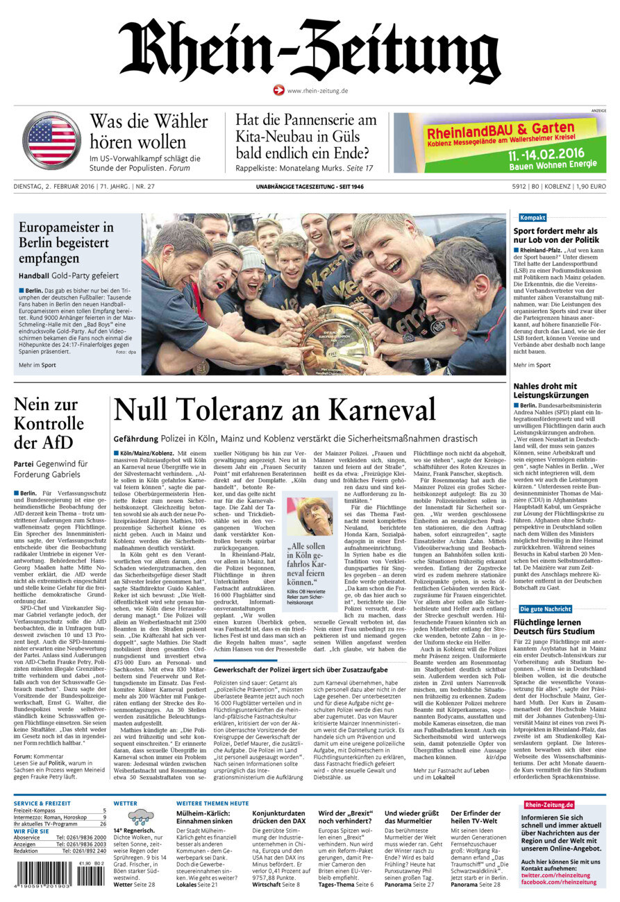 Rhein-Zeitung Koblenz & Region vom Dienstag, 02.02.2016