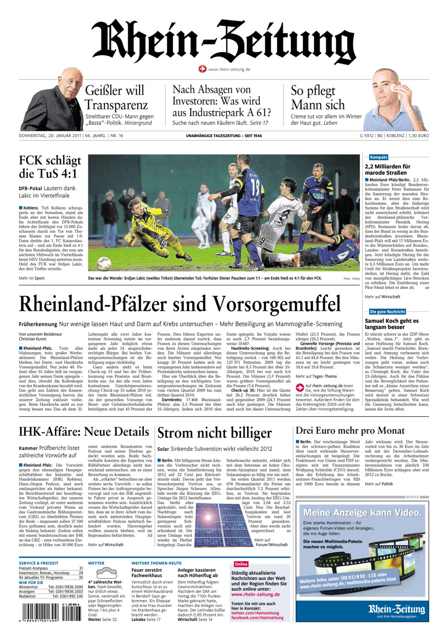 Rhein-Zeitung Koblenz & Region vom Donnerstag, 20.01.2011