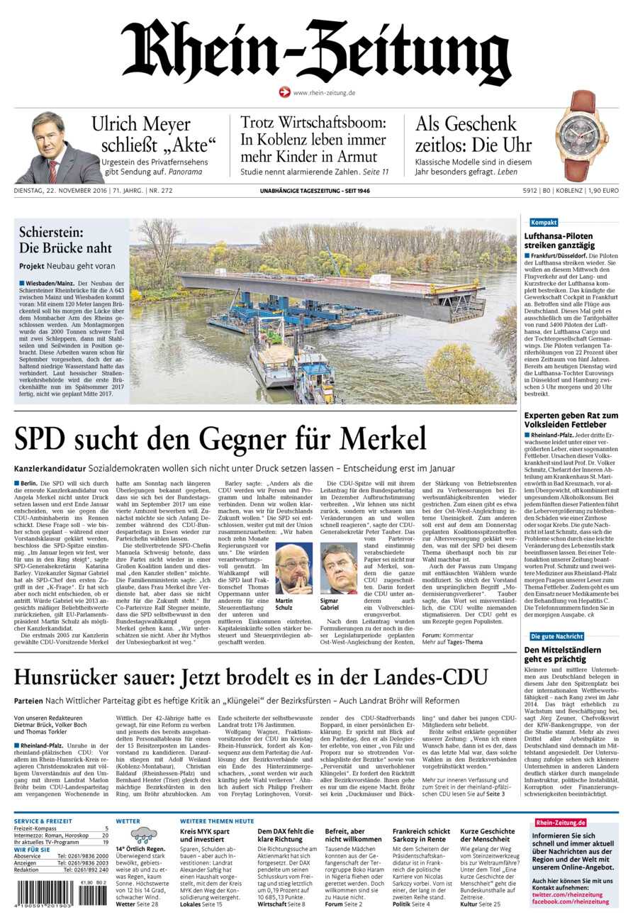 Rhein-Zeitung Koblenz & Region vom Dienstag, 22.11.2016