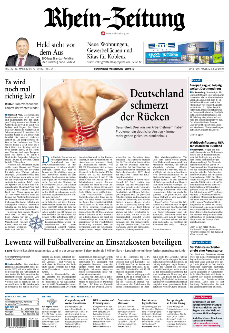 Rhein-Zeitung Koblenz & Region vom Freitag, 16.03.2018
