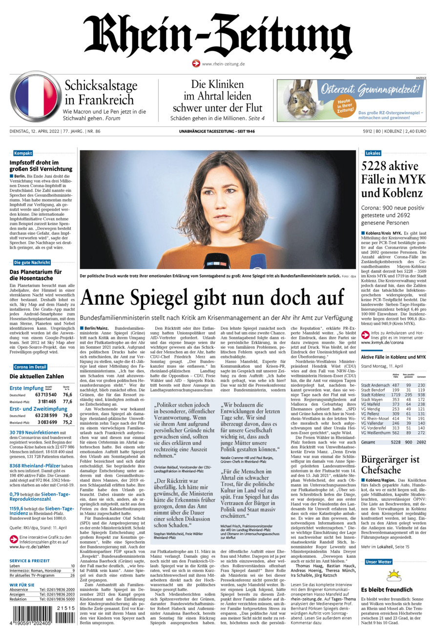 Rhein-Zeitung Koblenz & Region vom Dienstag, 12.04.2022
