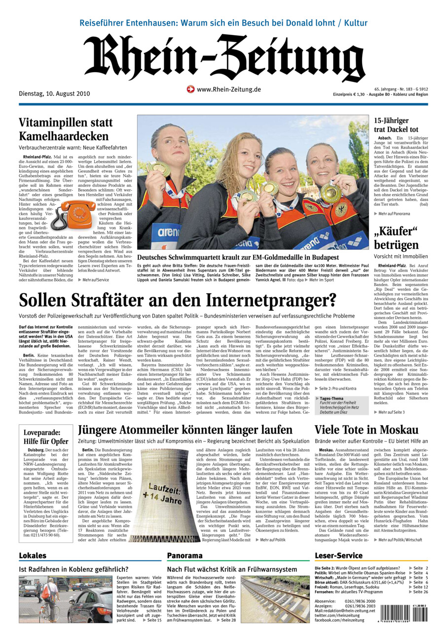 Rhein-Zeitung Koblenz & Region vom Dienstag, 10.08.2010