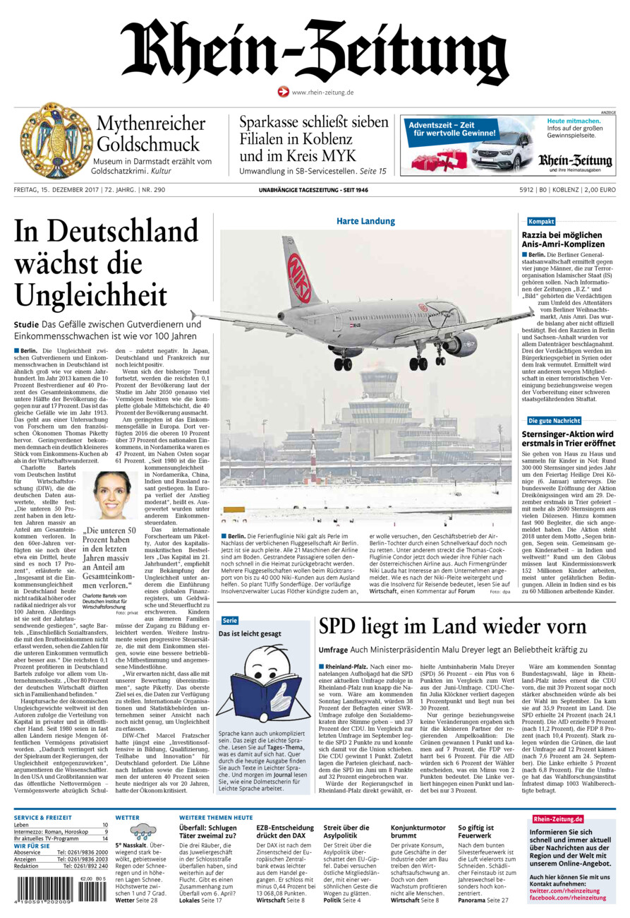 Rhein-Zeitung Koblenz & Region vom Freitag, 15.12.2017