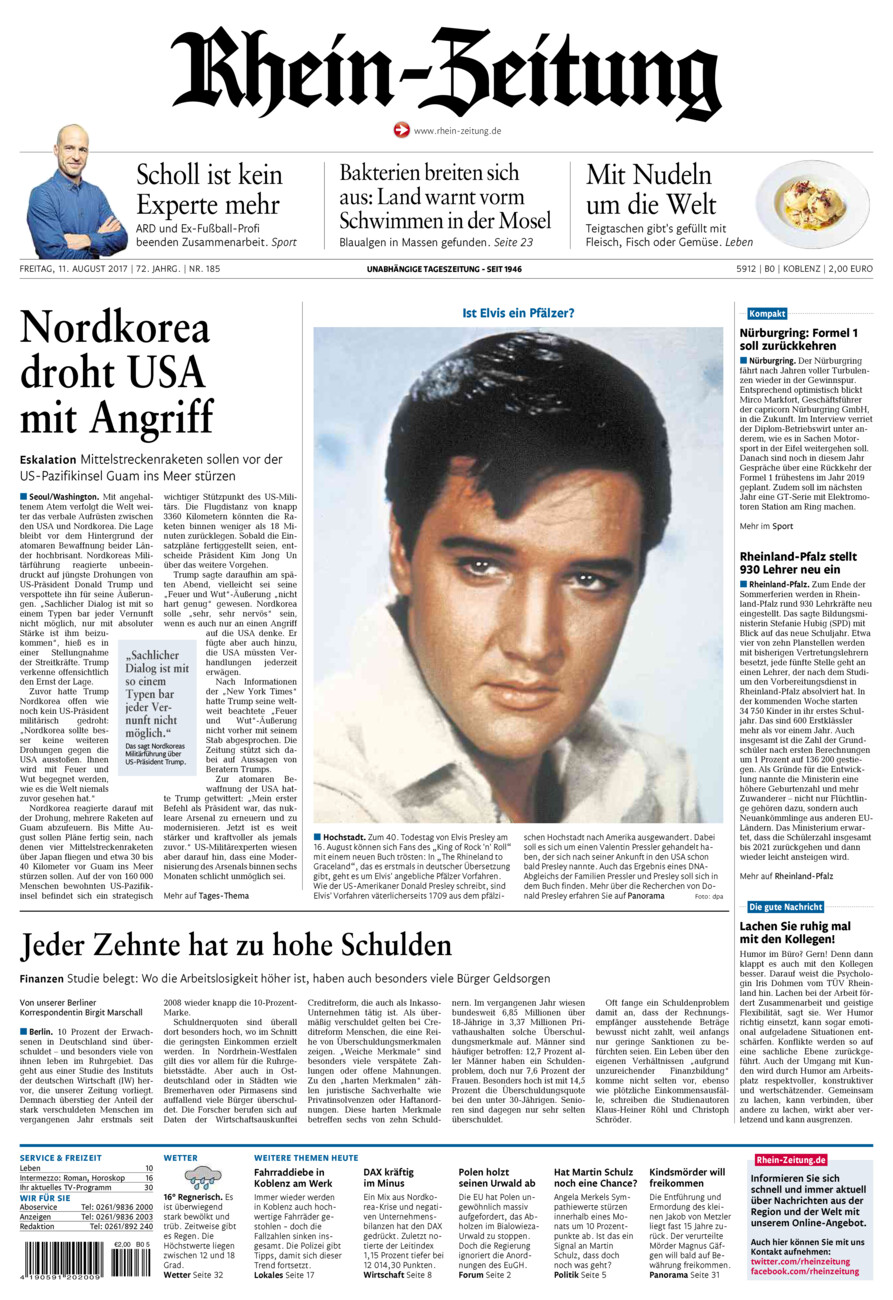 Rhein-Zeitung Koblenz & Region vom Freitag, 11.08.2017