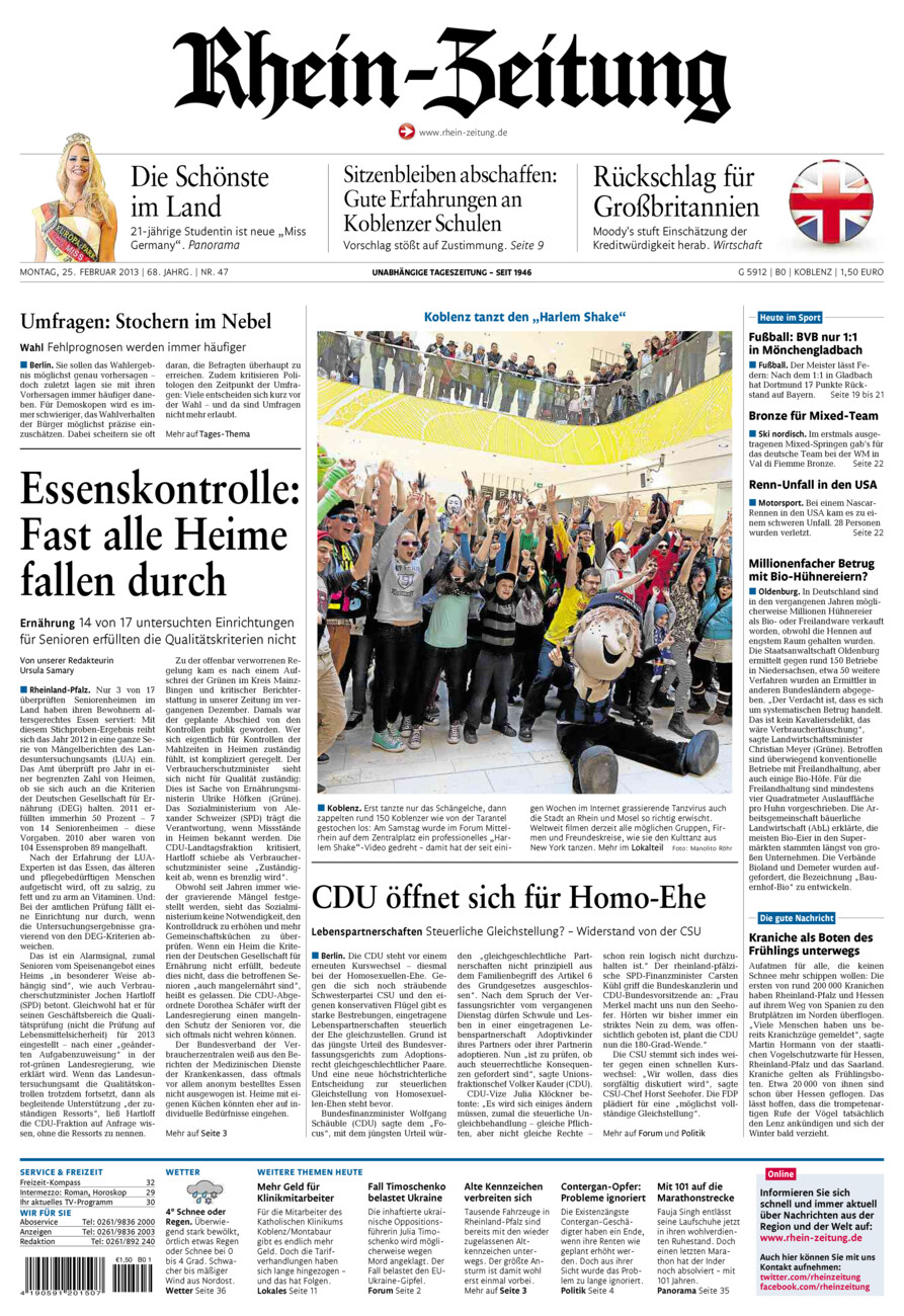 Rhein-Zeitung Koblenz & Region vom Montag, 25.02.2013