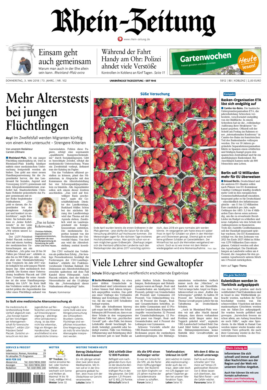 Rhein-Zeitung Koblenz & Region vom Donnerstag, 03.05.2018