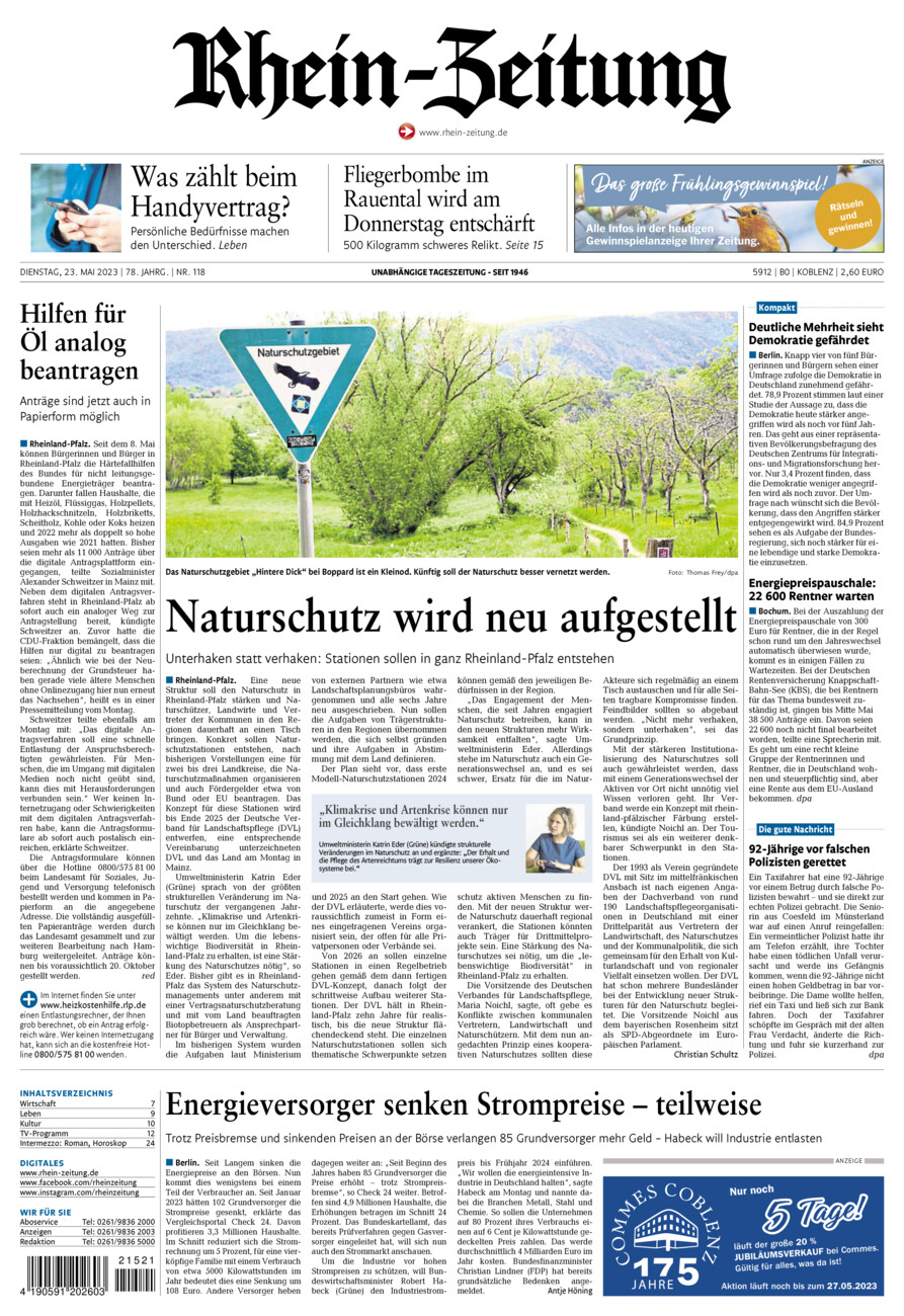 Rhein-Zeitung Koblenz & Region vom Dienstag, 23.05.2023