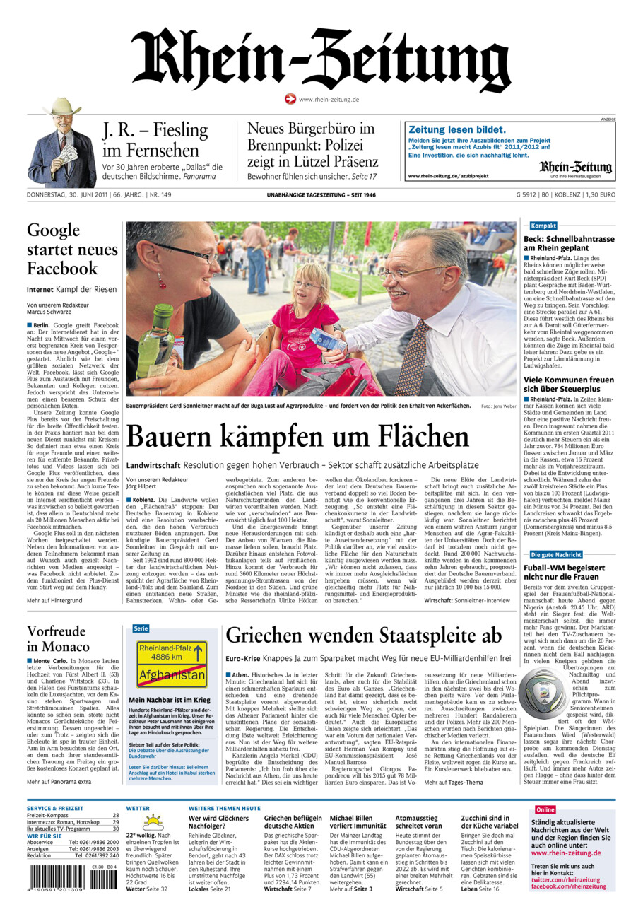 Rhein-Zeitung Koblenz & Region vom Donnerstag, 30.06.2011